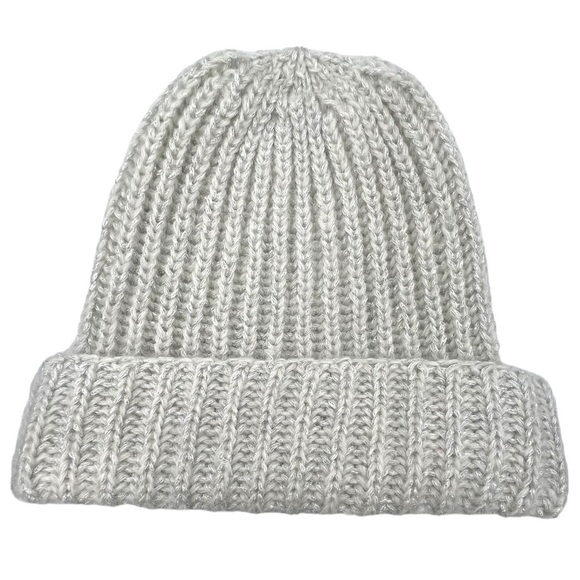 Eugenia Kim Silver & White Metallic Knit Beanie Mohair Wool Blend Woman’s Hat - Picture 1 of 6